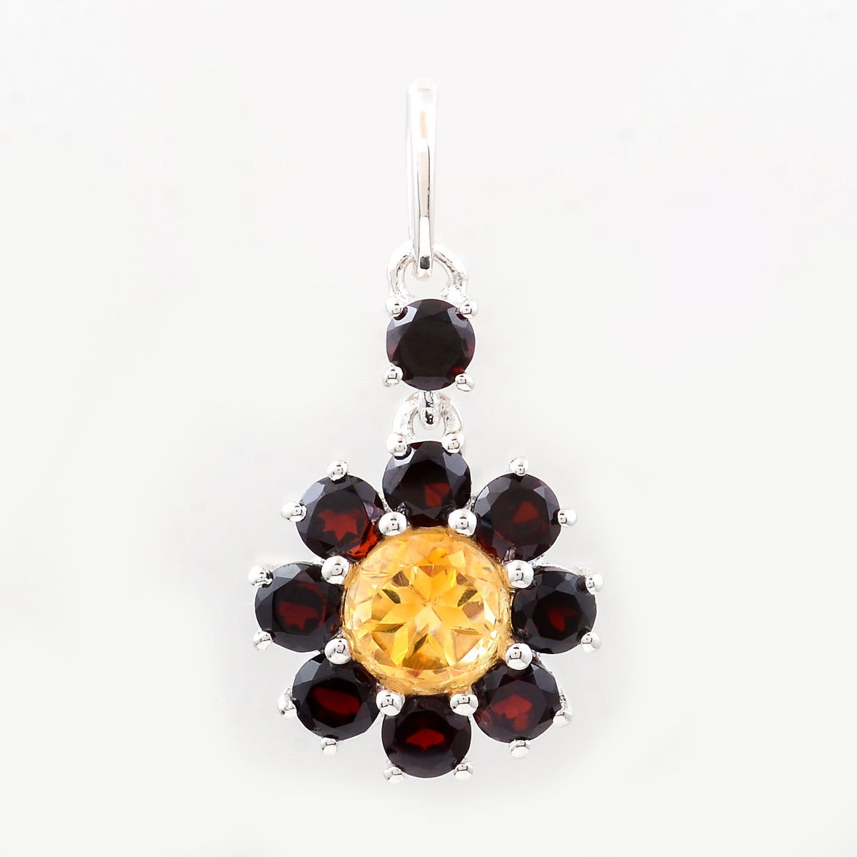 1.22 Ct Round Citrine, Garnet, 925 Sterling Silver Pendant