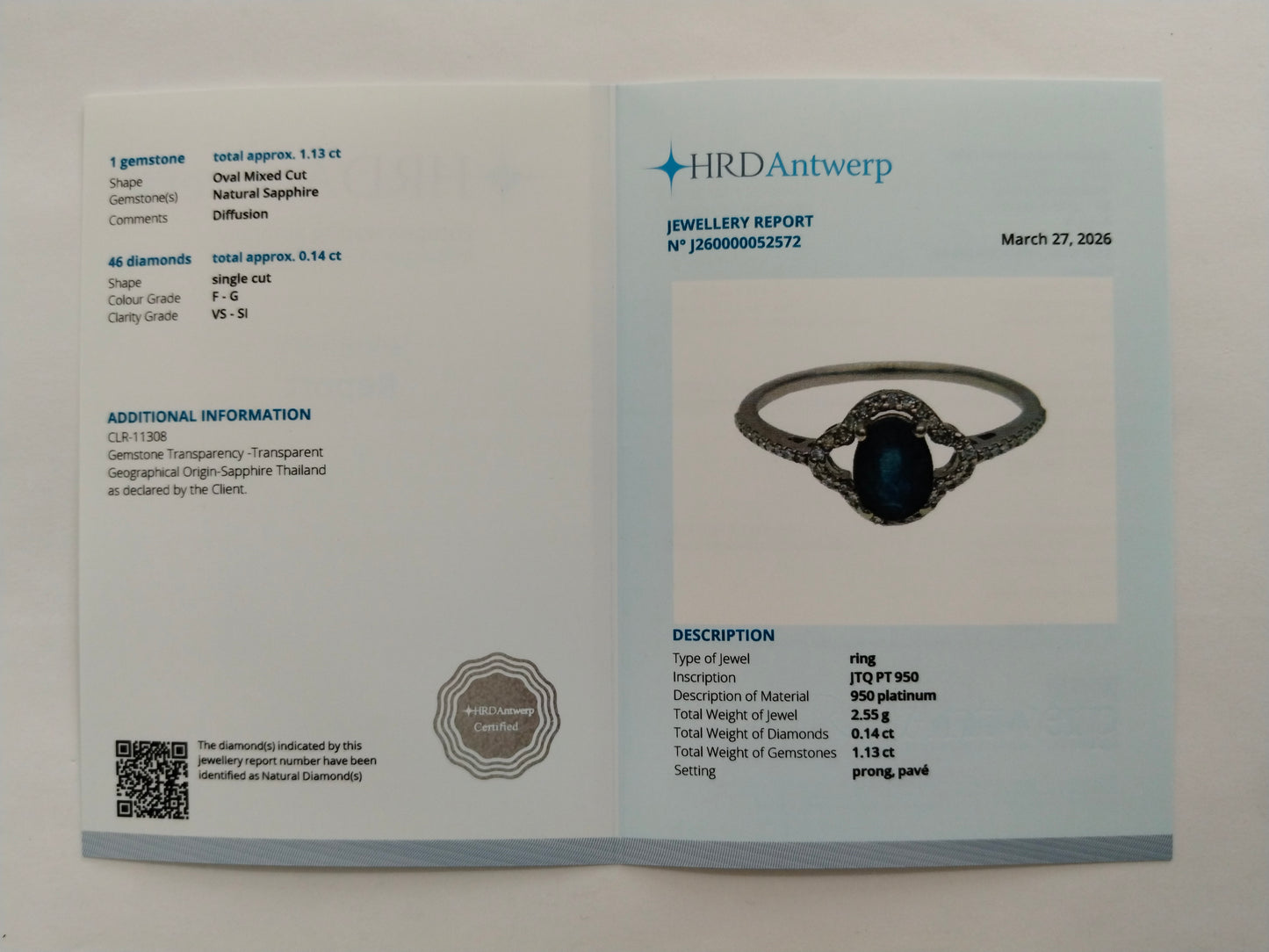 1.27 Ct Oval Mixed Cut Natural Sapphire 950 Platinum Ring