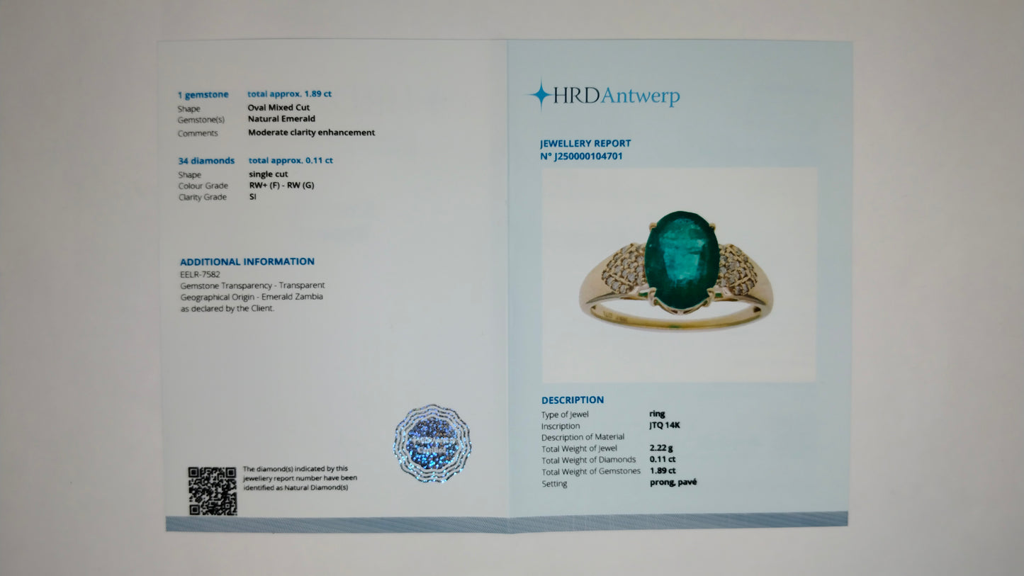 2.00 Ct Oval Mixed Cut Natural Emerald 14K Gold Ring
