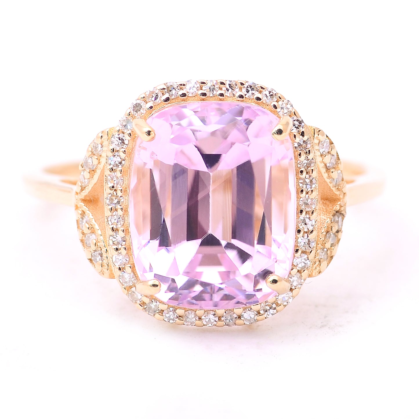 5.59 Ct Cushion Mixed Cut Natural Kunzite 14K Gold Ring