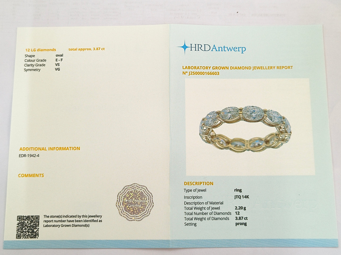 3.87 Carats Lab Grown Diamond 14K Gold Ring