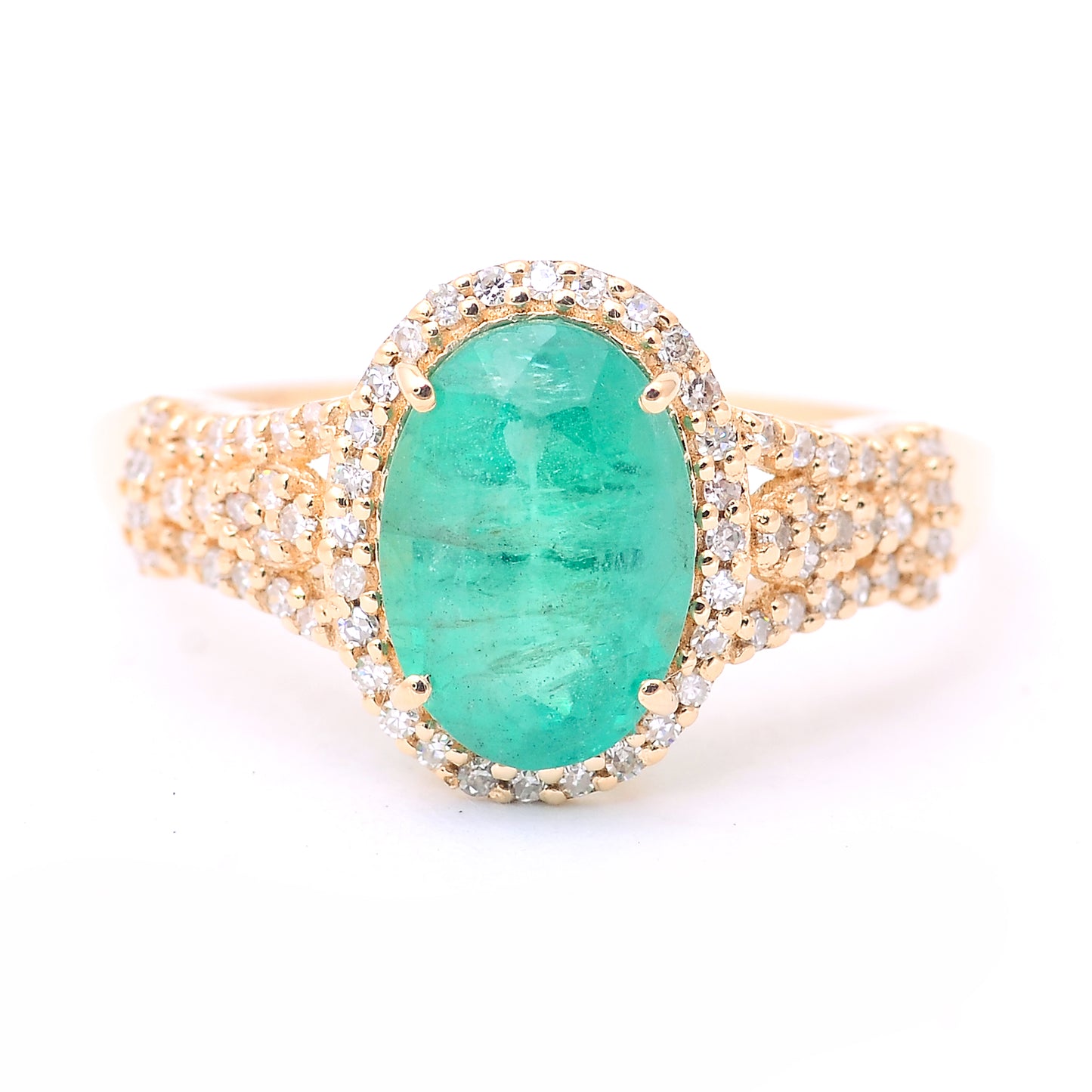 2.07 Ct Oval Mixed Cut Natural Emerald 14K Gold Ring