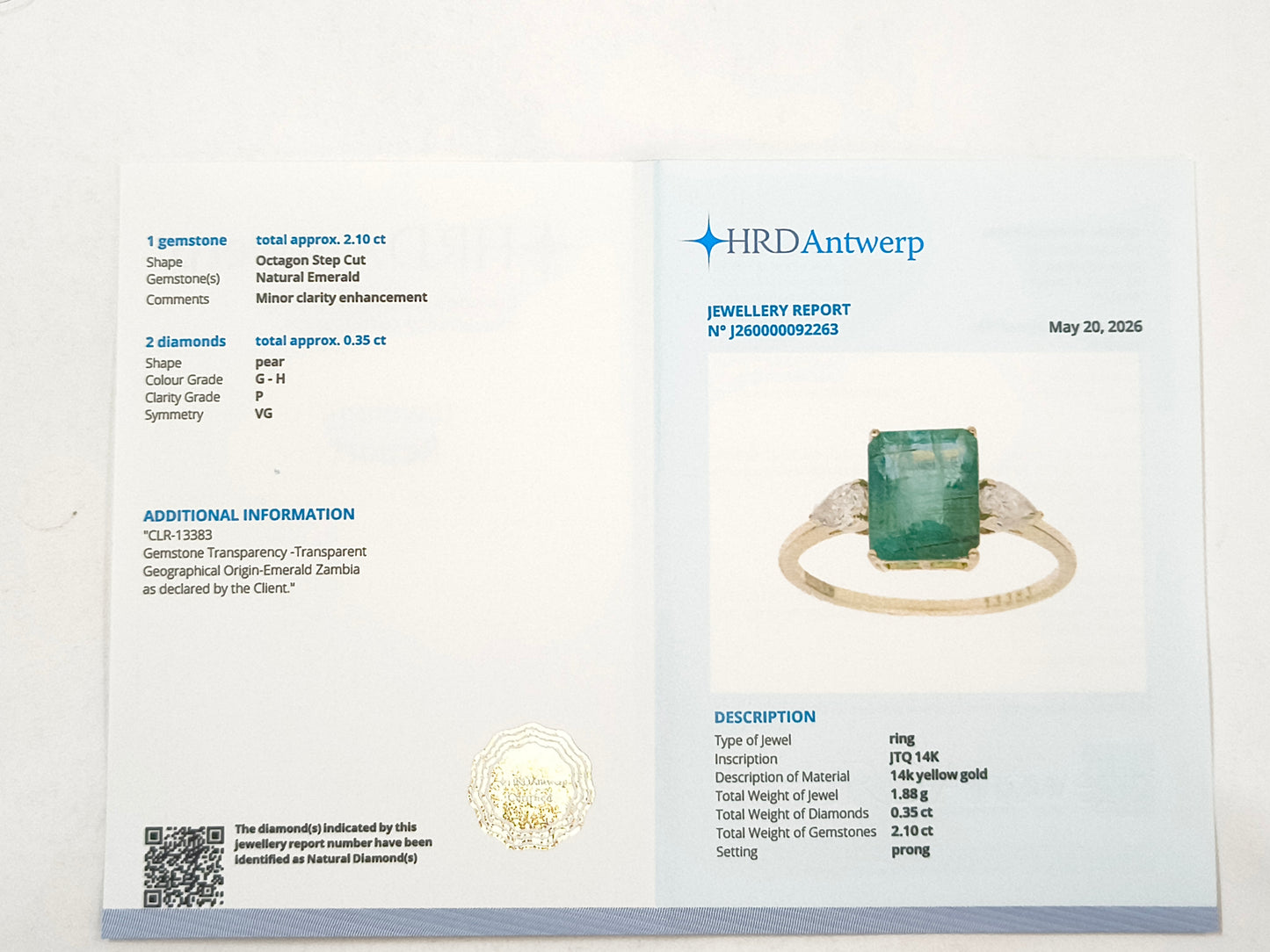 2.45 Ct Octagon Emerald 14K Gold Ring