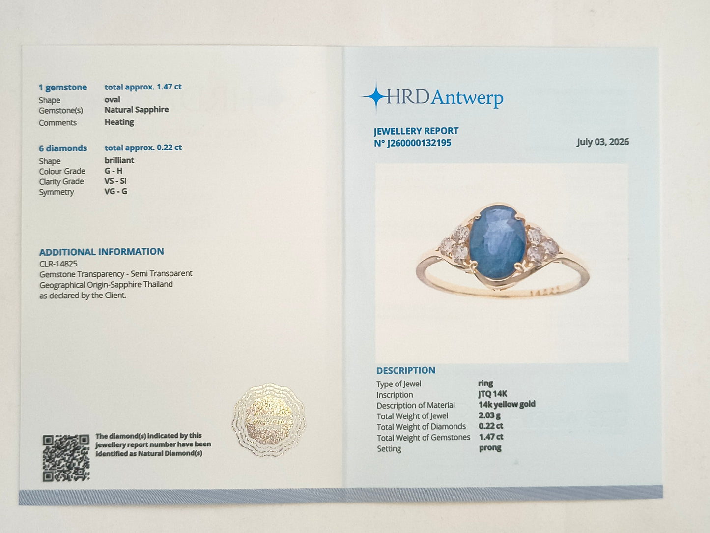 1.69 Ct Oval Natural Sapphire 14K Gold Ring