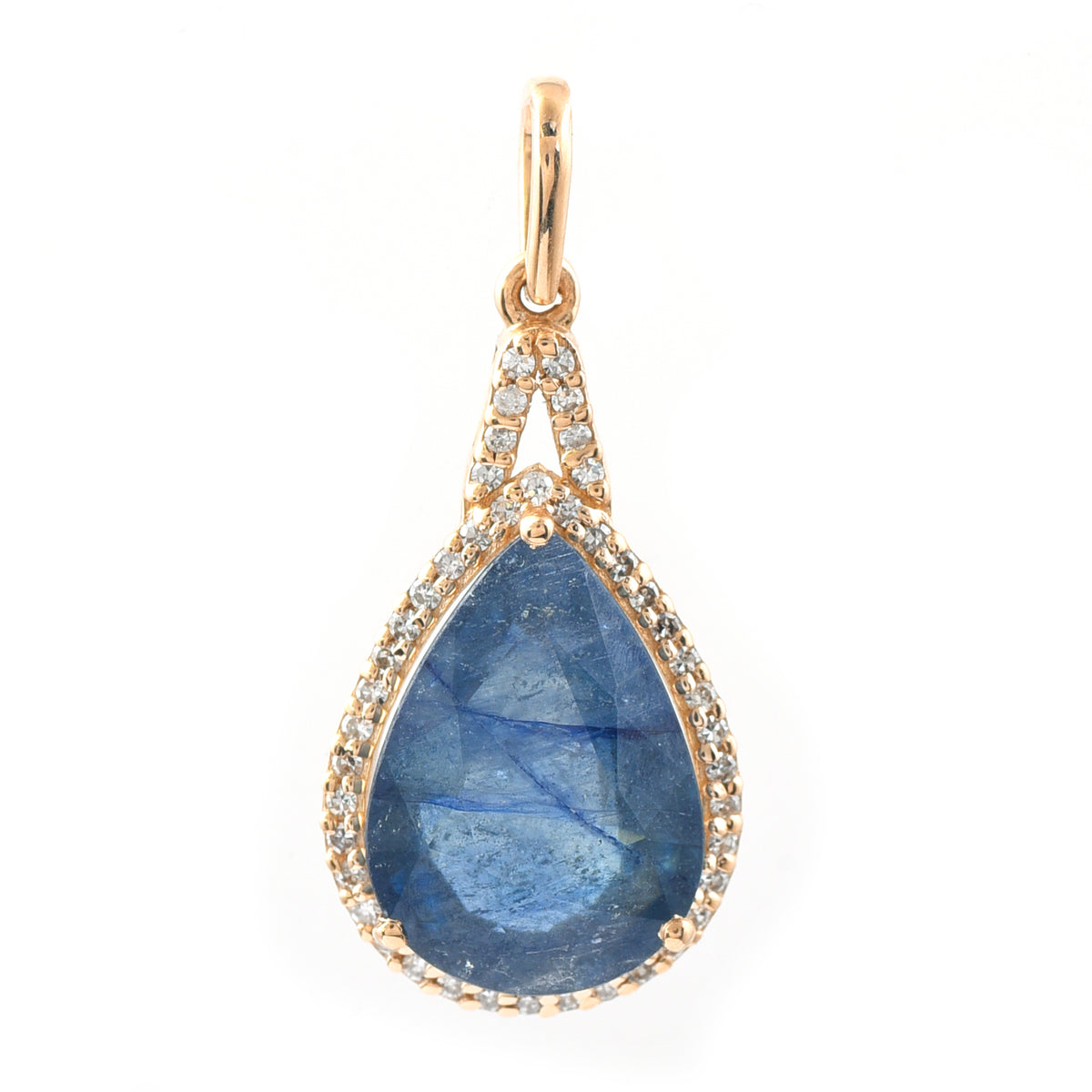4.61 Ct Pear Mixed Cut Natural Sapphire 14K Gold Pendant