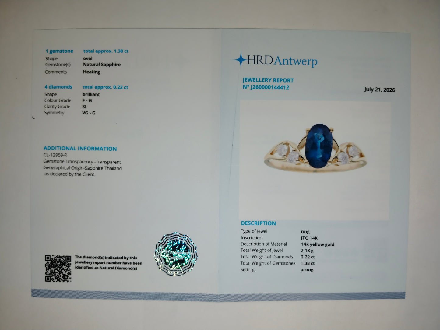 1.60 Ct Oval Natural Sapphire 14K Gold Ring