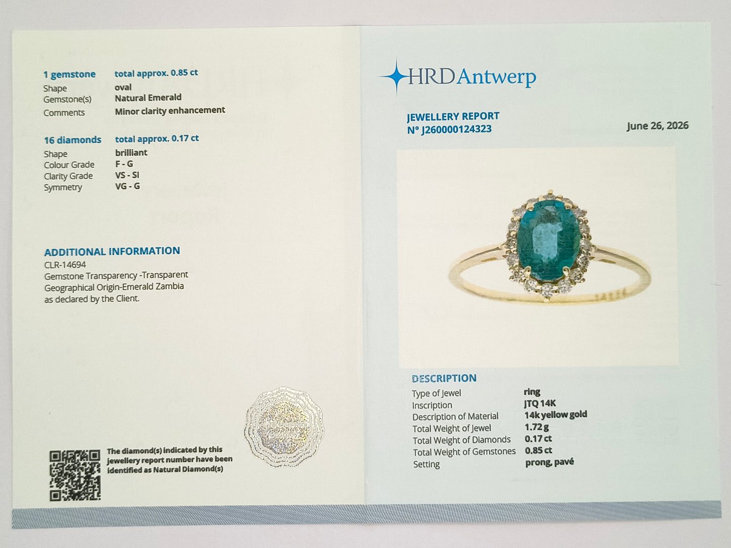 1.02 Ct Oval Natural Emerald 14K Gold Ring