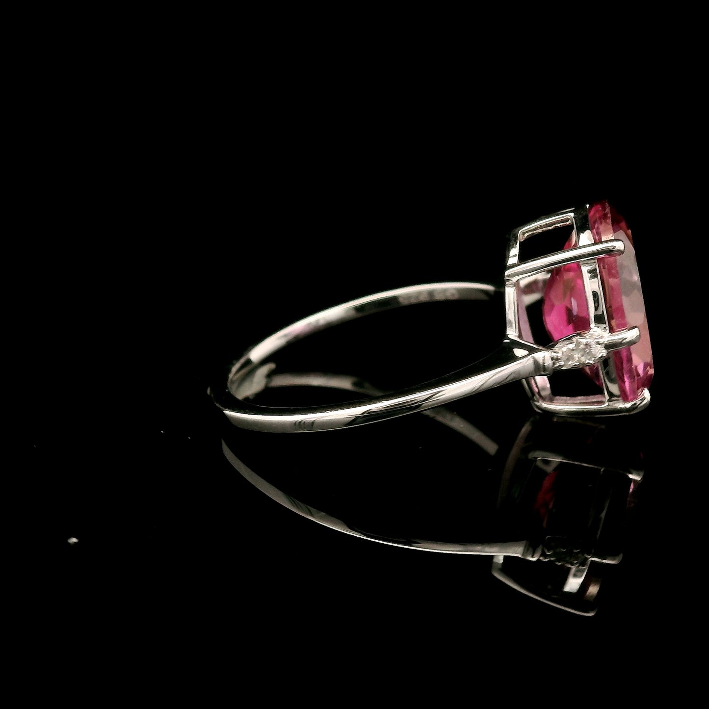 5.10 Ct Oval Pink Topaz, White Zircon 925 Sterling Silver Ring