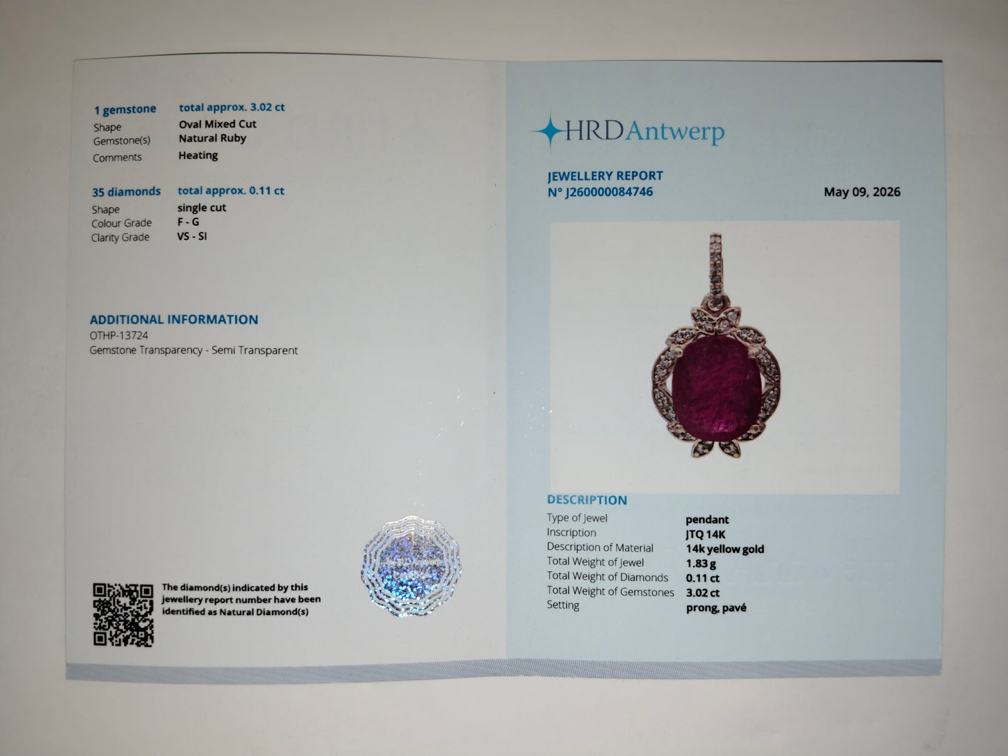 1.21 Ct Oval Mixed Cut Natural Ruby 14K Gold Pendant