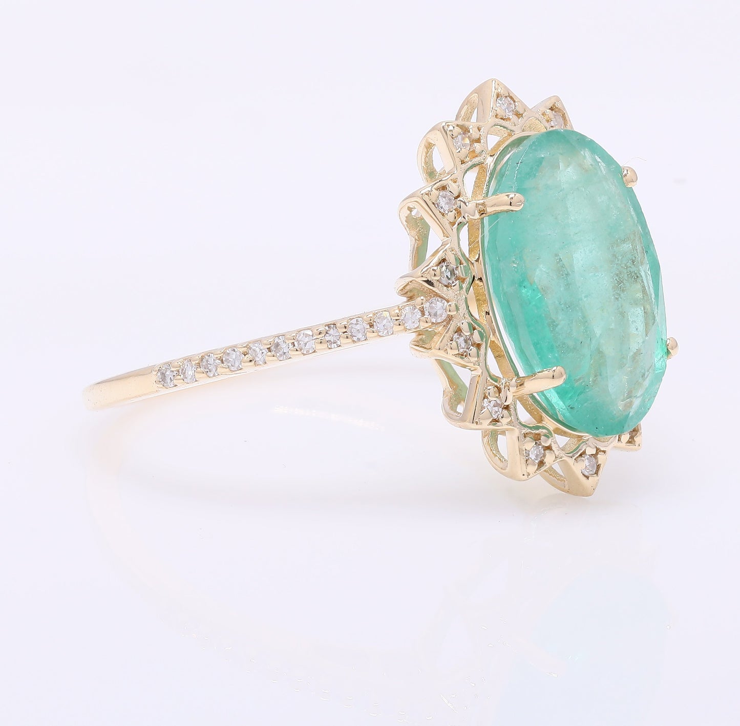 3.09 Ct Oval Mixed Cut Natural Emerald 14K Gold Ring