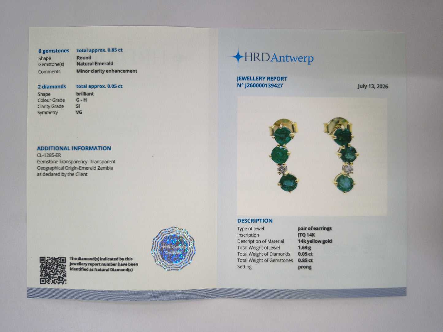 0.90 Ct Round Natural Emerald 14K Gold Earrings