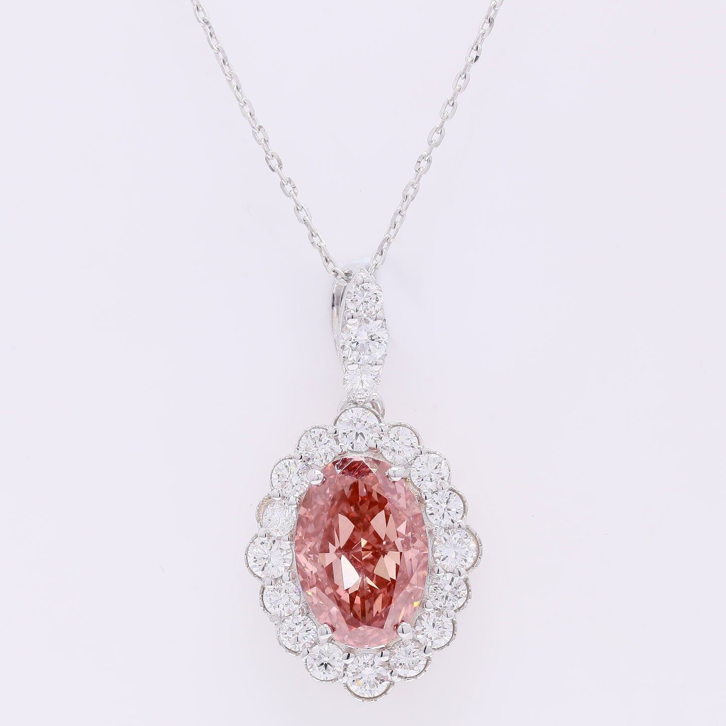 3.84 Carats Fancy Vivid Pink Lab Grown Diamond 14K Gold Pendant