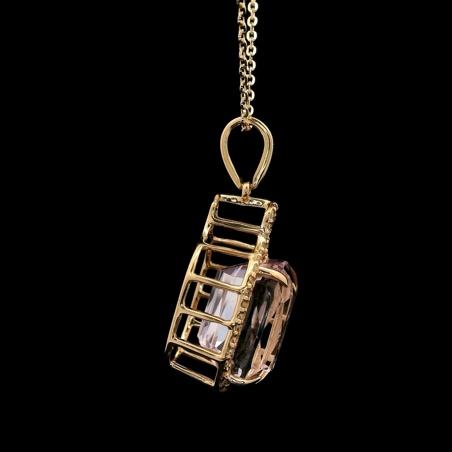 5.91 Ct Cushion Kunzite 14K Gold Pendant