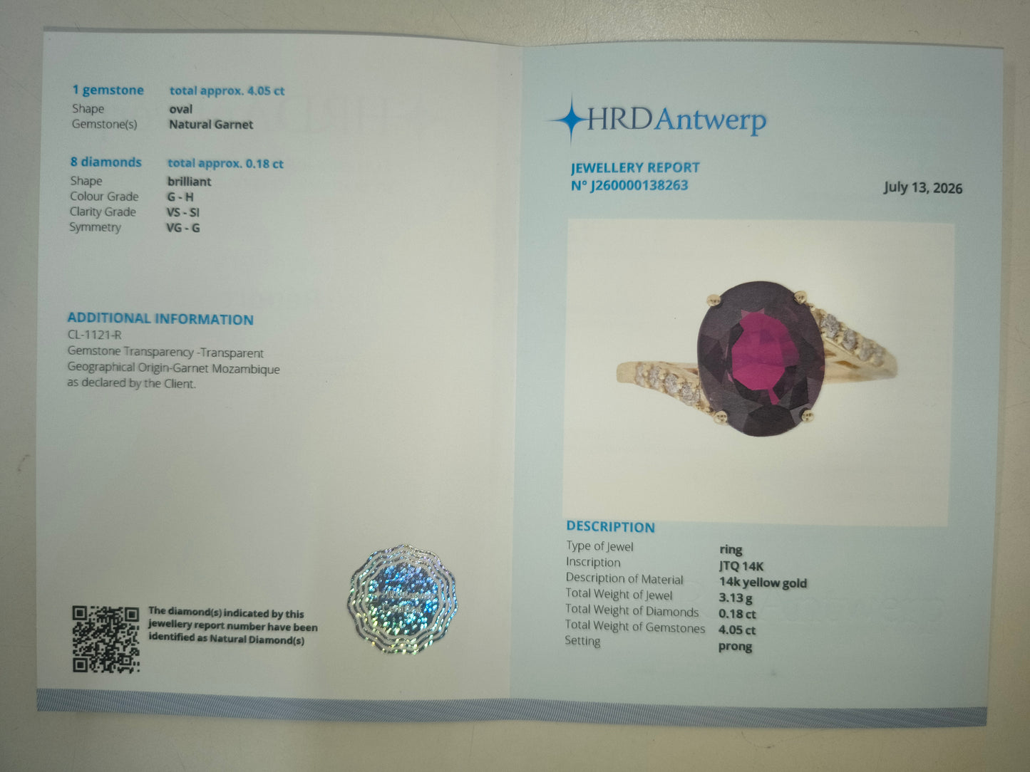 4.23 Ct Oval Natural Garnet 14K Gold Ring