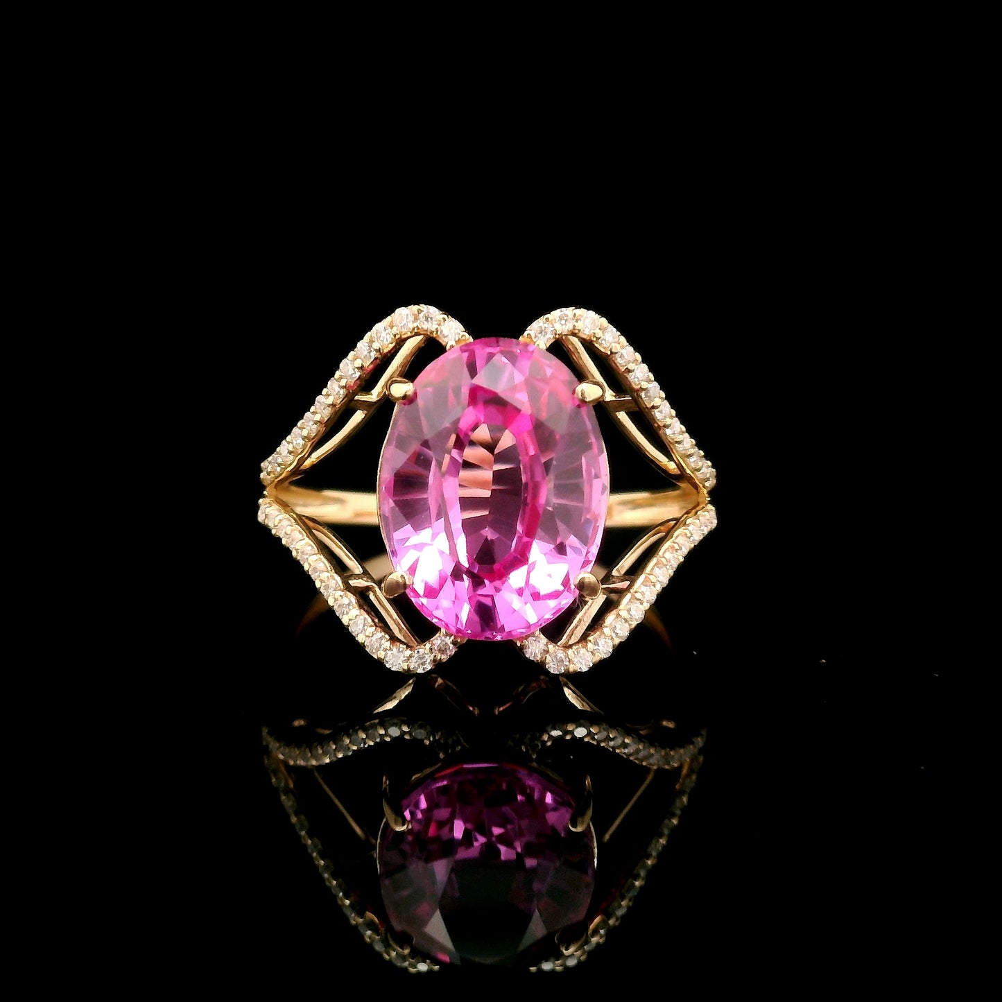 6.03 Ct Oval Mixed Cut Lab Grown Pink Sapphire 14K Gold Ring