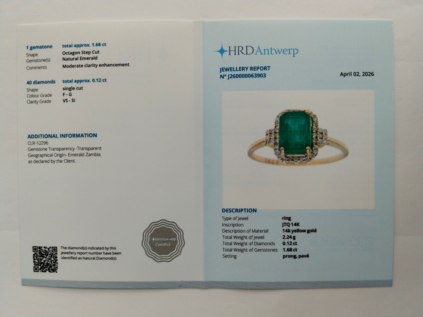1.80 Ct Octagon Step Cut Natural Emerald 14K Gold Ring