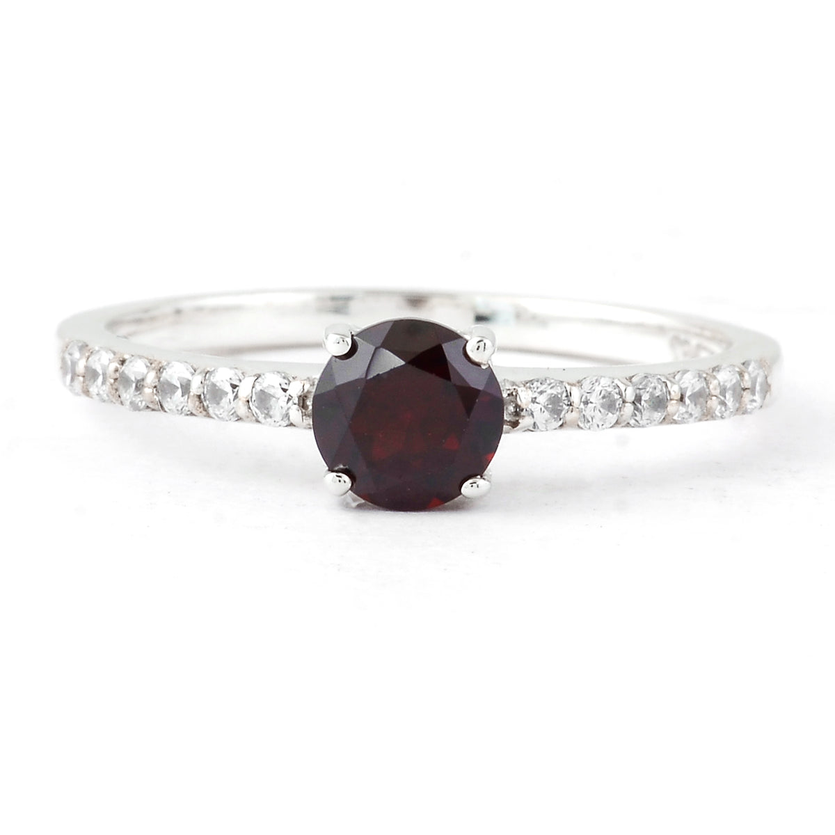 1.00 Ct Round Garnet, Cubic Zirconia, 925 Sterling Silver Ring
