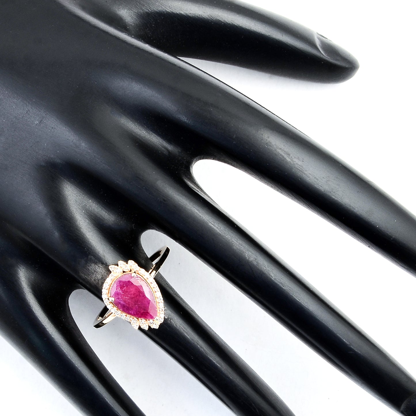 2.14 Ct Pear Mixed Cut Natural Corundum Ruby 14K Gold Ring