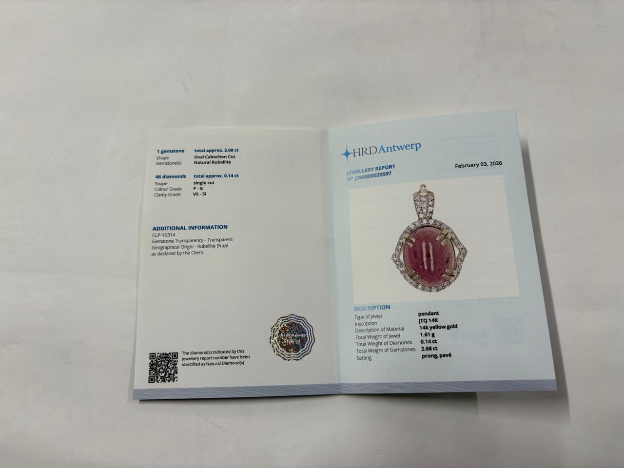 2.82 Ct Oval Cabochon Cut Natural Rubellite 14K Gold Pendant