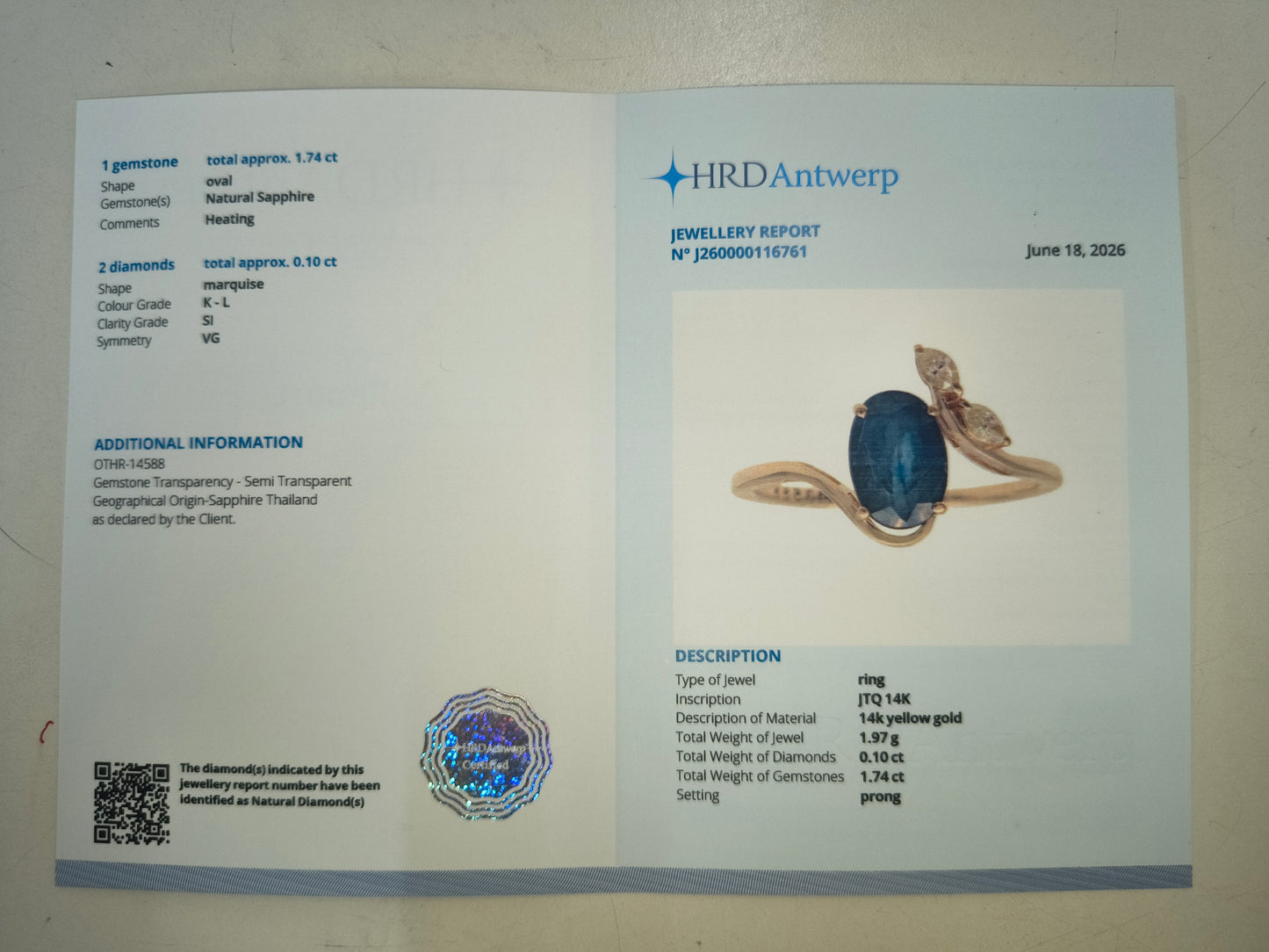 1.84 Ct Oval Natural Sapphire 14K Gold Ring