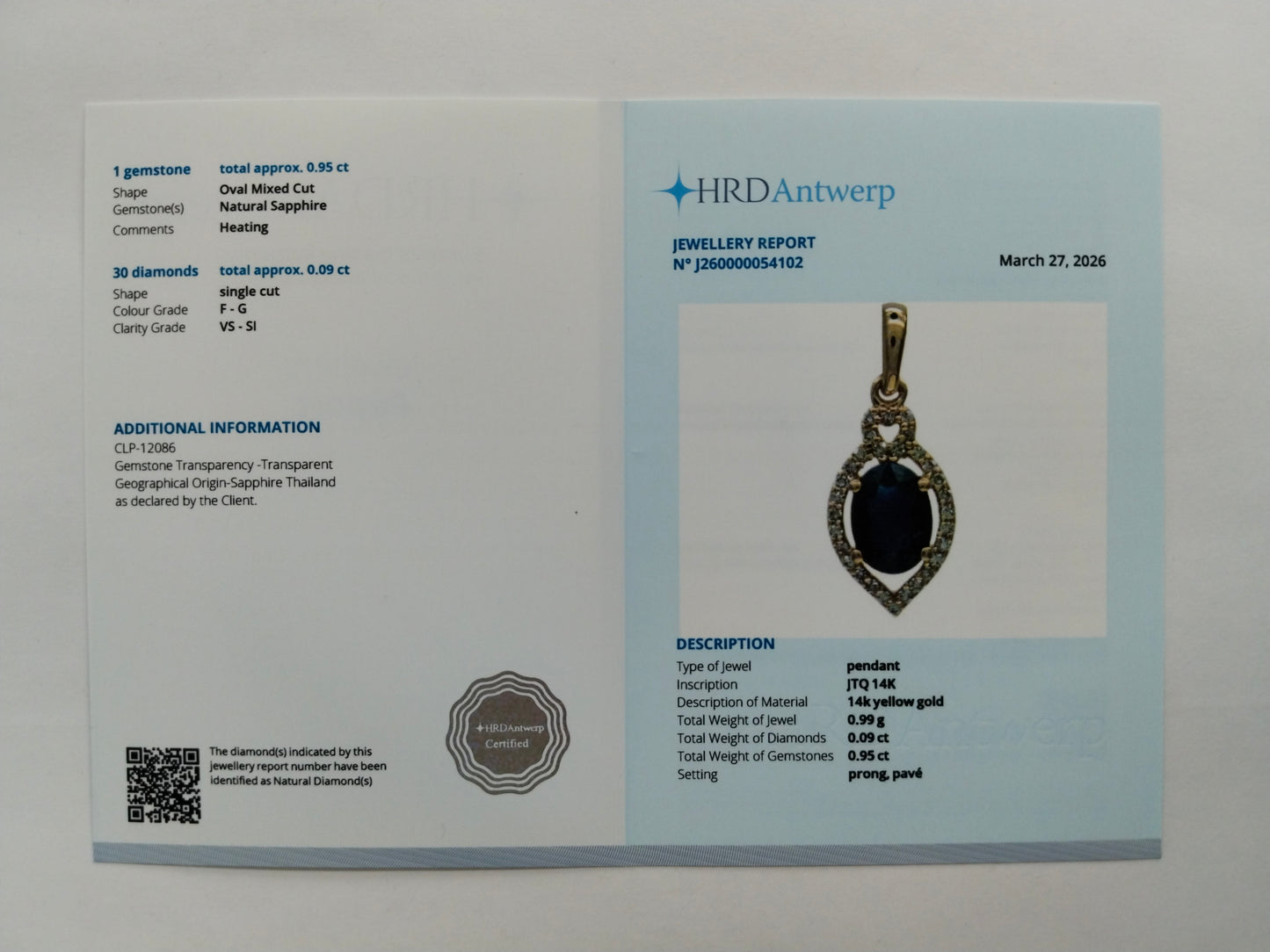 1.04 Ct Oval Mixed Cut Natural Sapphire 14K Gold Pendant