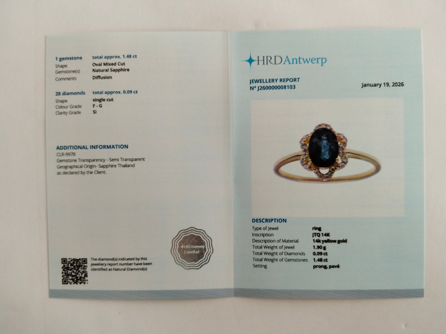 1.57 Ct Oval Mixed Cut Natural Sapphire 14K Gold Ring