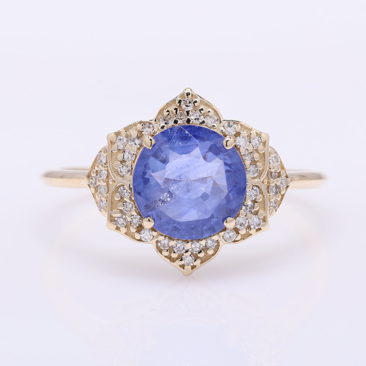 2.13 Ct Round Mixed Cut Natural Sapphire 14K Gold Ring