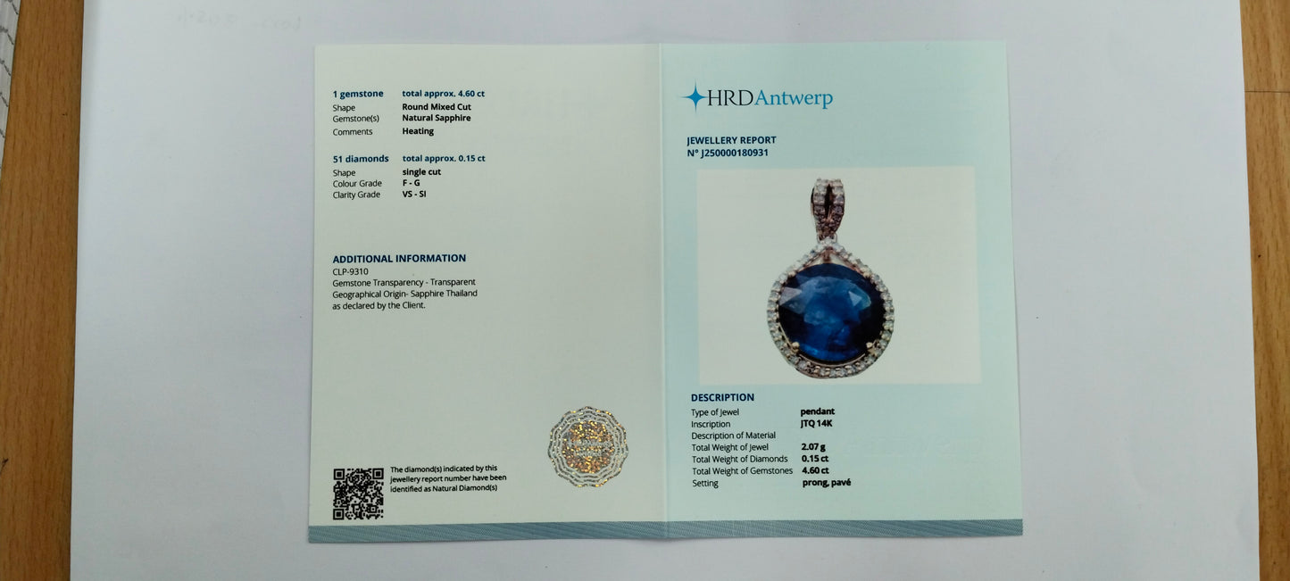 4.75 Ct Round Mixed Cut Natural Sapphire 14K Gold Pendant