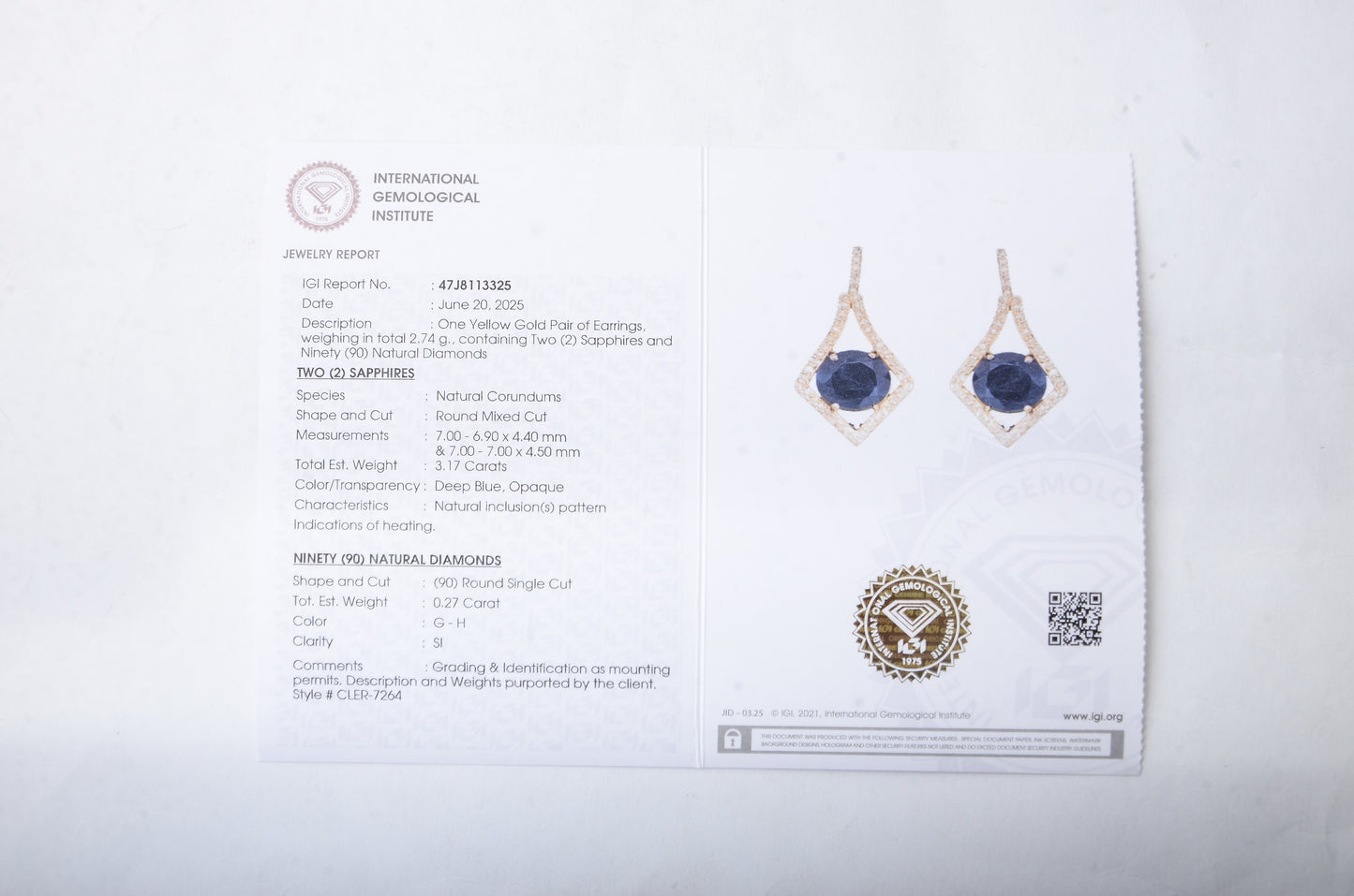 3.44 Ct Round Mixed Cut Natural Corundum Sapphire 14K Gold Earrings