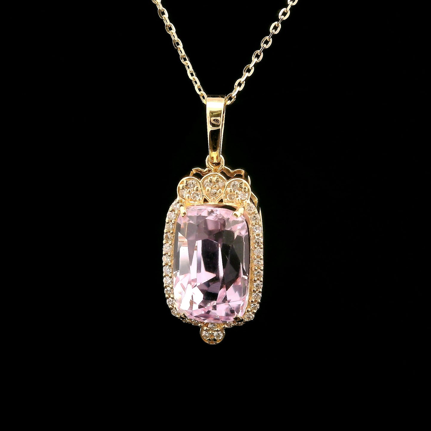 5.19 Ct Cushion Kunzite 14K Gold Pendant