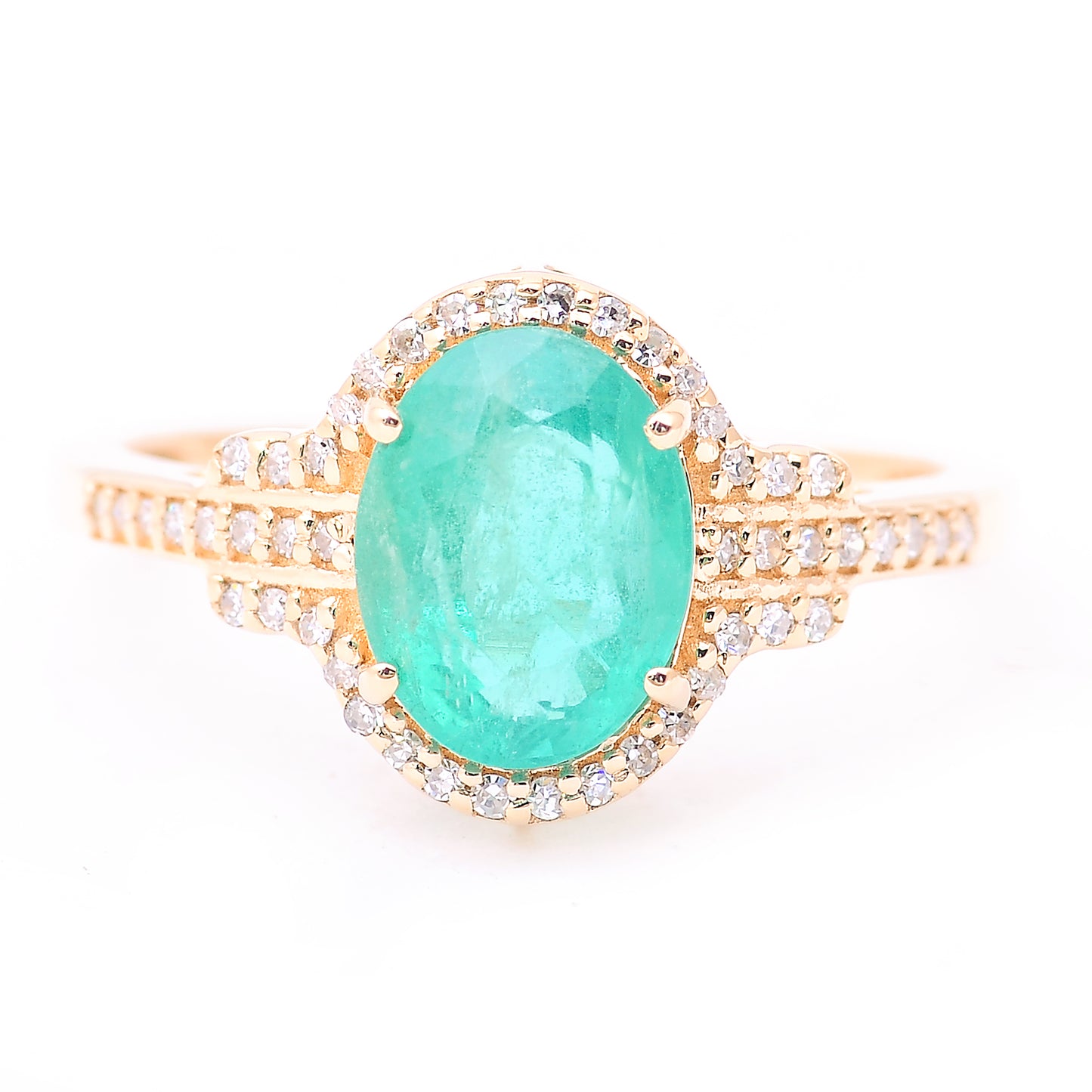 2.01 Ct Oval Mixed Cut Natural Emerald 14K Gold Ring