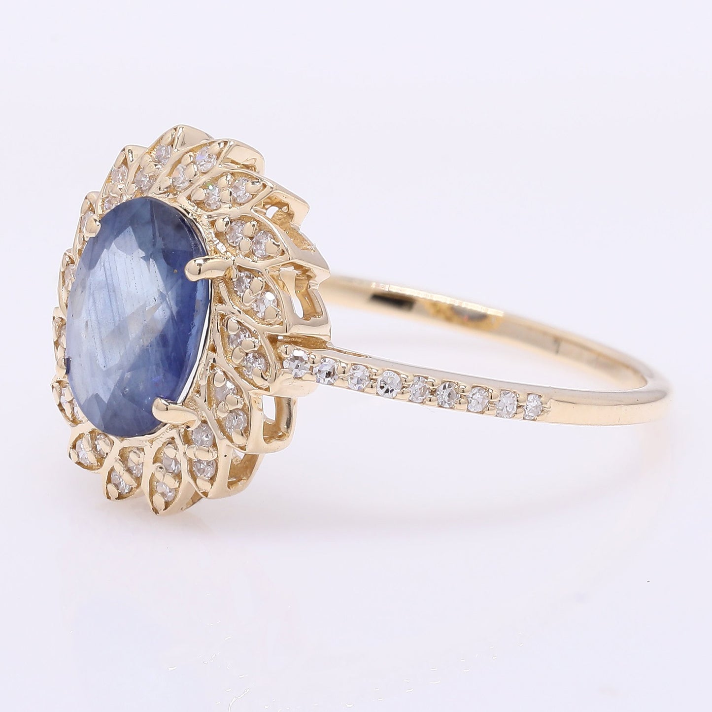 1.53 Ct Oval Mixed Cut Natural Sapphire 14K Gold Ring