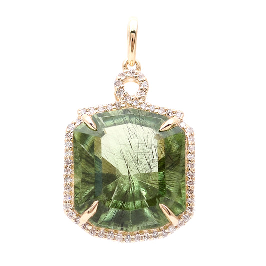 9.90 Ct Octagon Natural Eridot 14K Gold Pendant