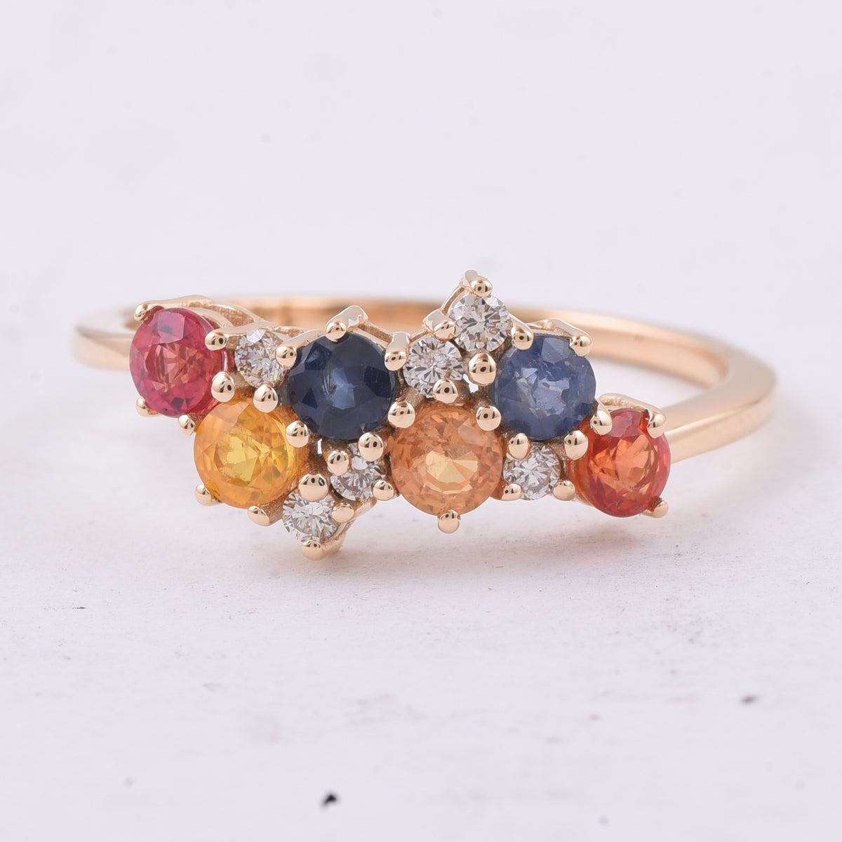 1.29 Ct Round Natural Multi-Coloured Sapphire 14K Gold Ring