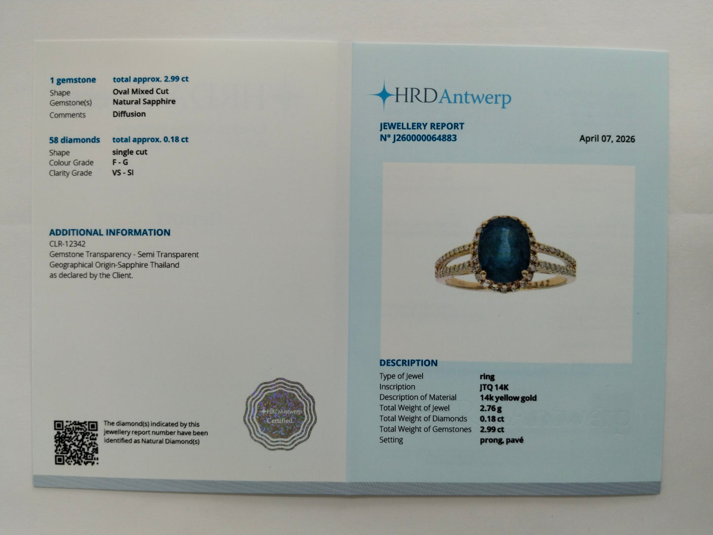 3.17 Ct Oval Mixed Cut Natural Sapphire 14K Gold Ring