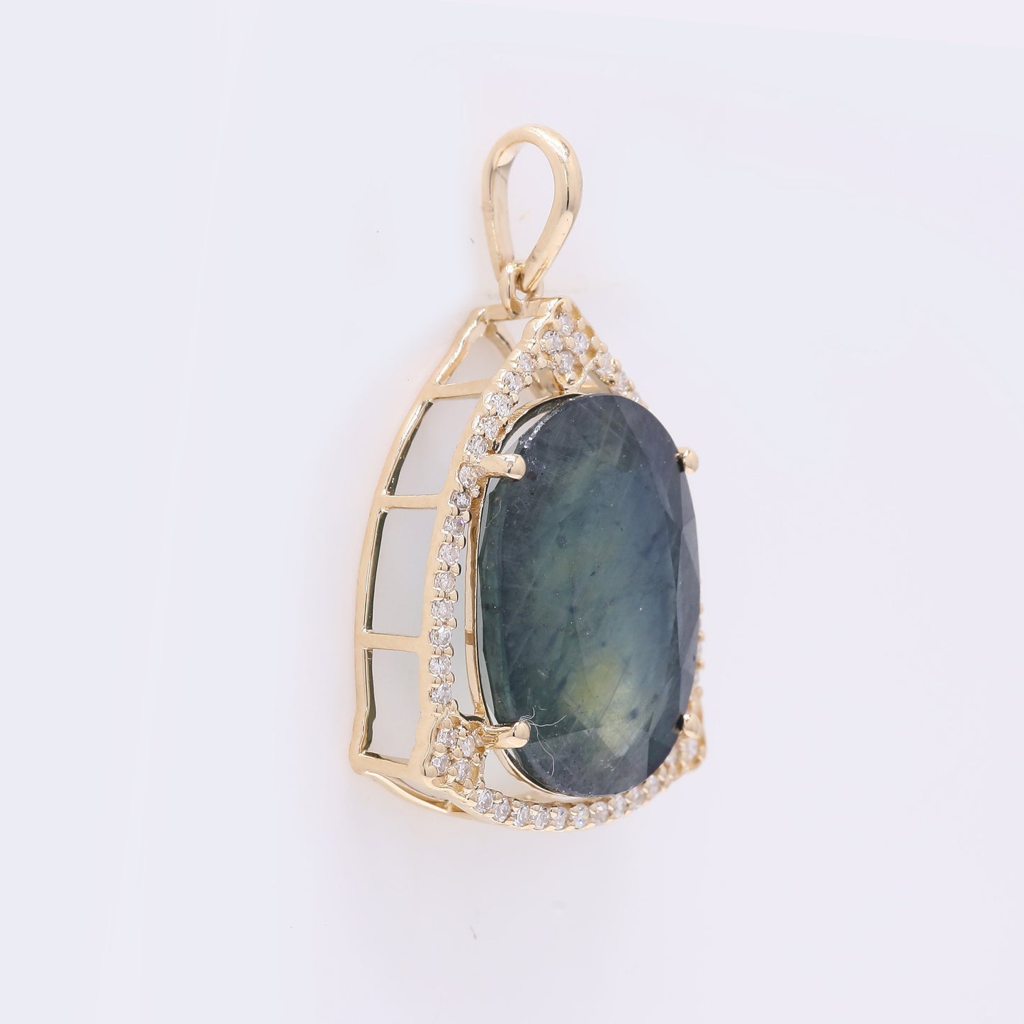 9.16 Ct Oval Mixed Cut Natural Sapphire 14K Gold Pendant