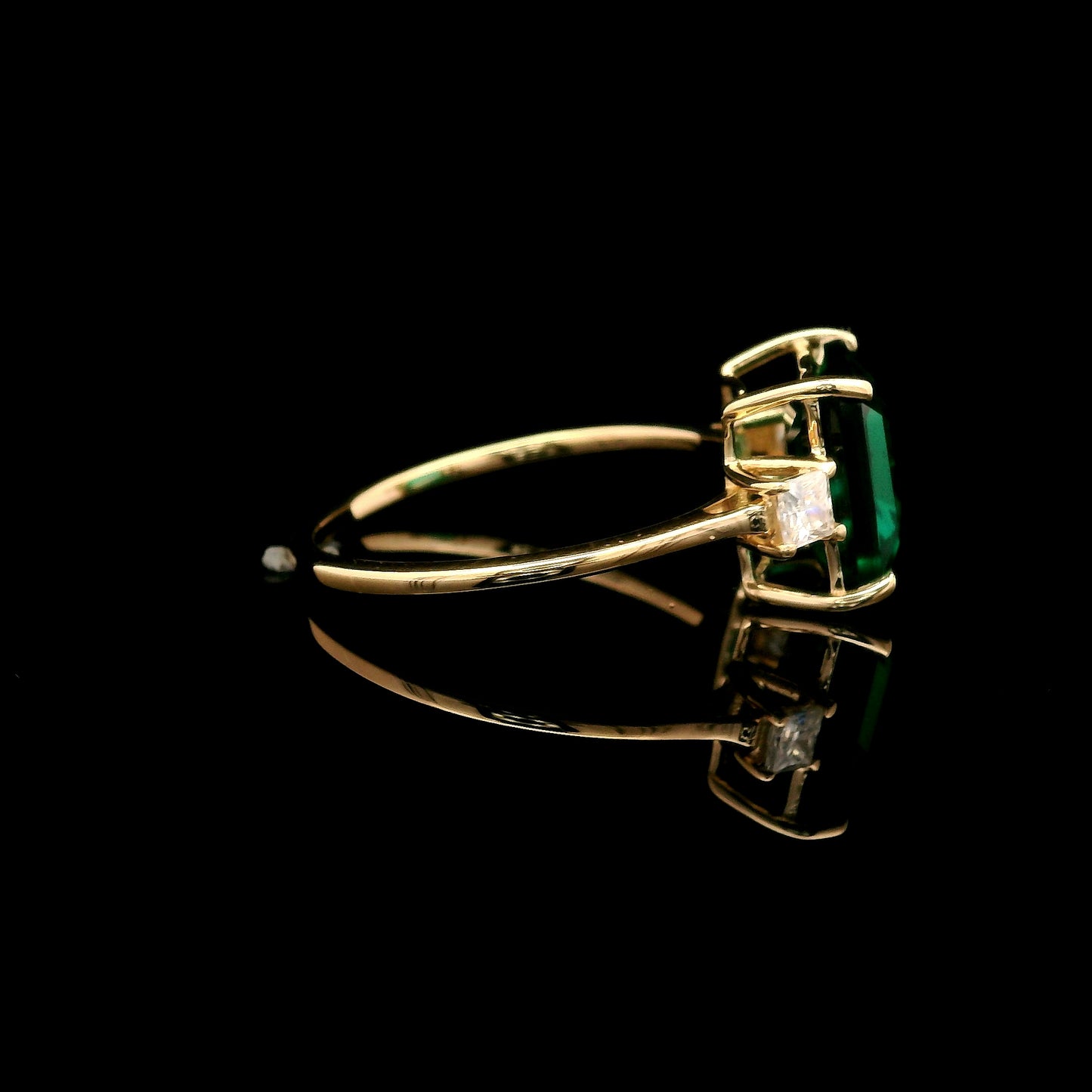 3.01 Ct Square Emerald Cut Lab Grown Emerald 14K Gold Ring