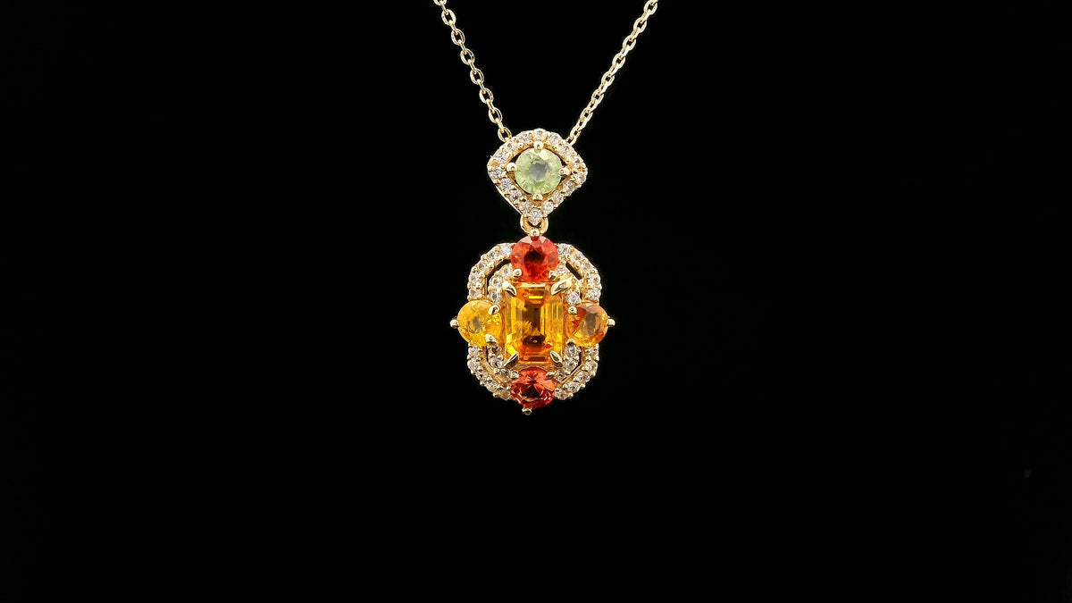 1.66 Ct Octagon Multi Sapphire 14K Gold Pendant