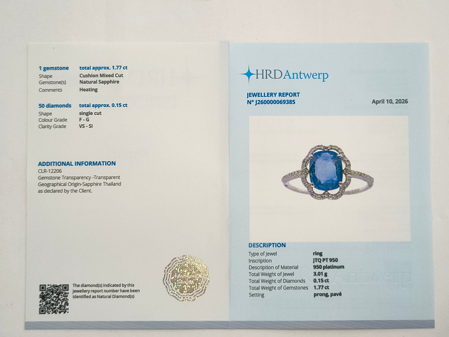 1.92 Ct Cushion Mixed Cut Natural Sapphire 950 Platinum Ring