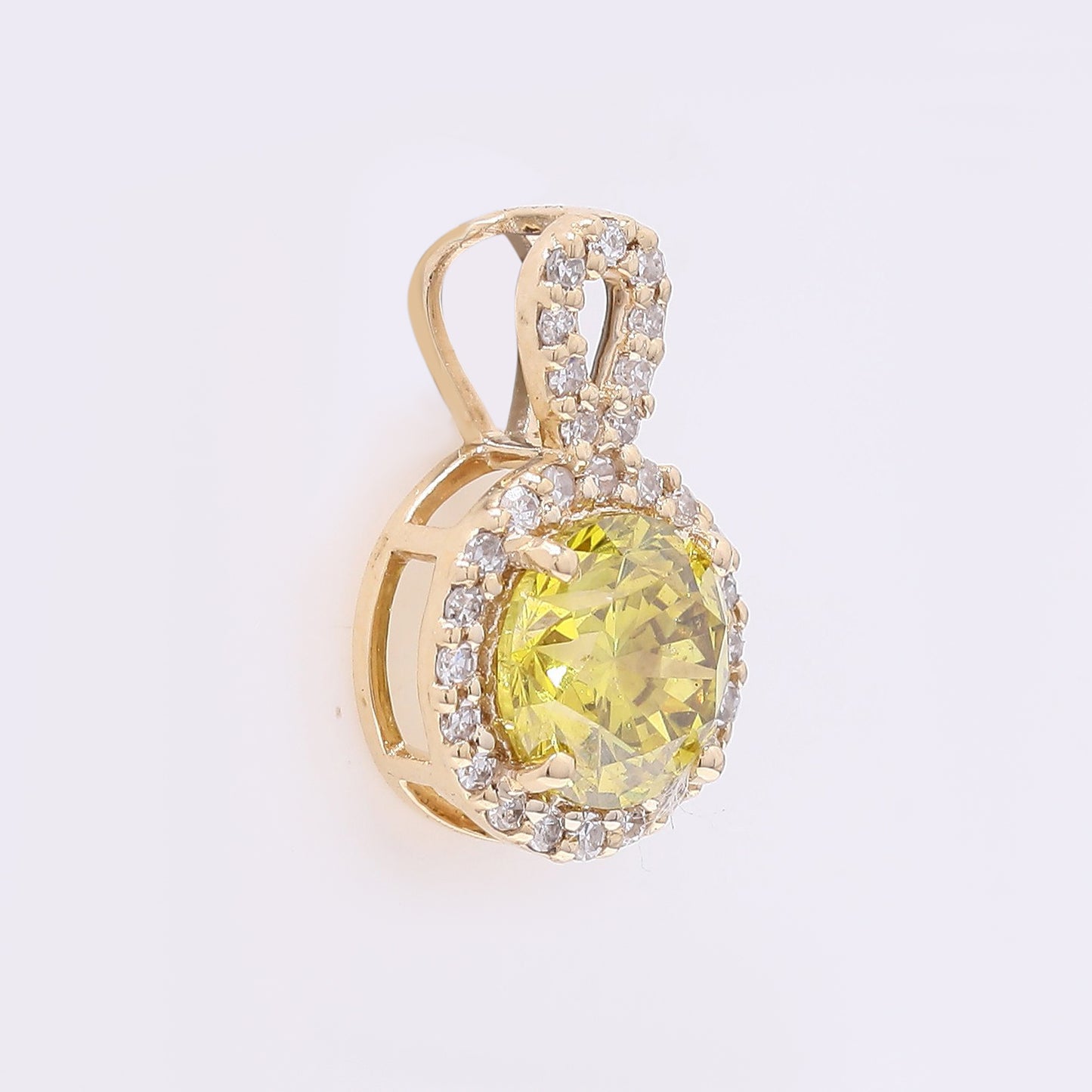 0.79 Ct Round Yellow Diamond 14K Gold Pendant