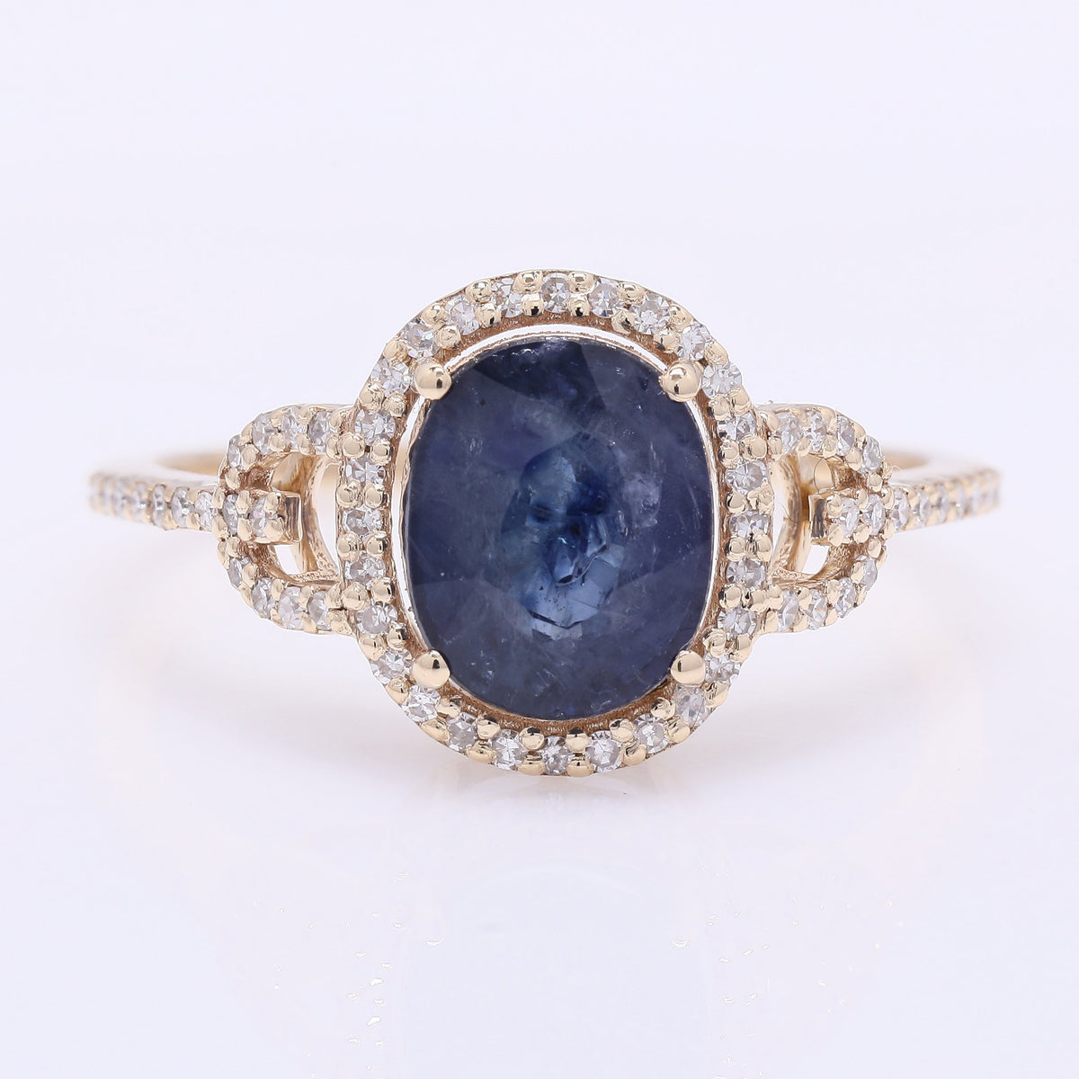 2.39 Ct Oval Mixed Cut Natural Sapphire 14K Gold Ring