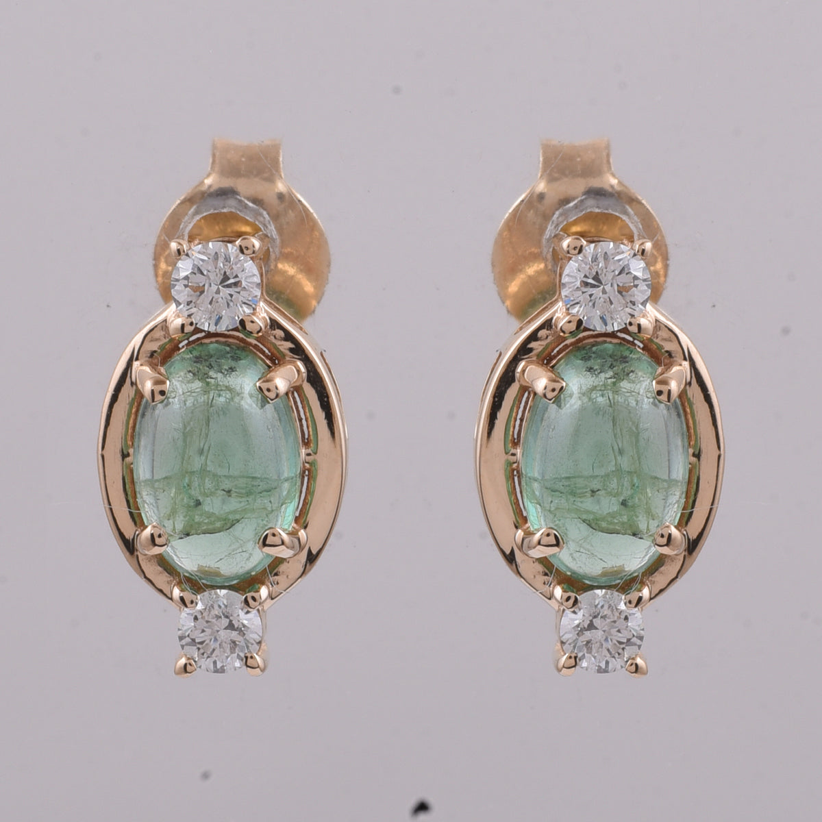 1.22 Ct Oval Cabochon Cut Natural Emerald 14K Gold Earrings