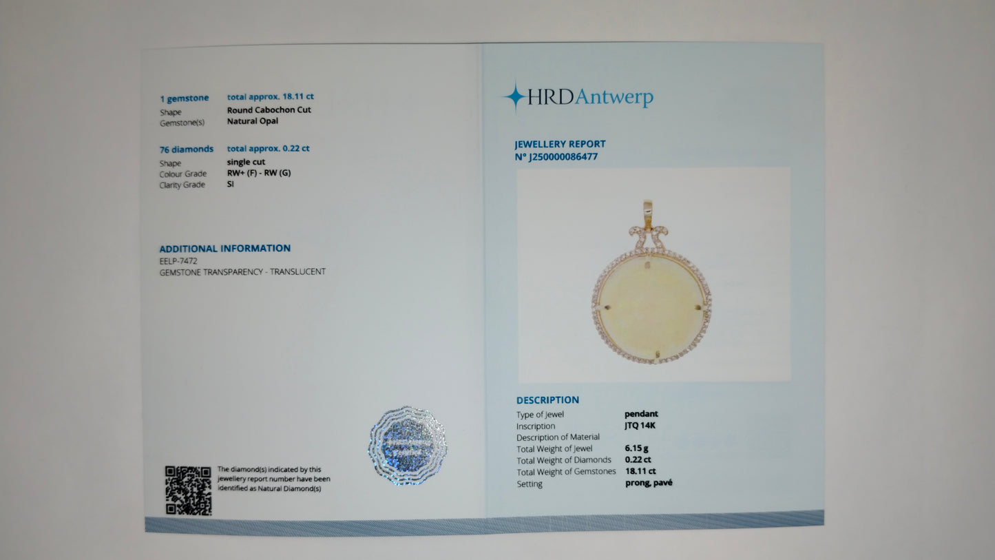18.33 Ct Round Cabochon Natural Opal 14K Gold Pendant