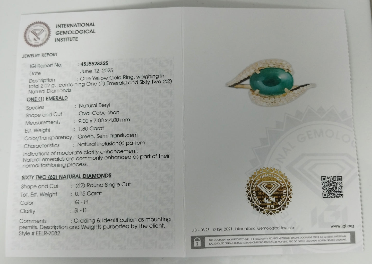 1.95 Ct Oval Cabochon Natural Beryl Emerald 14K Gold Ring