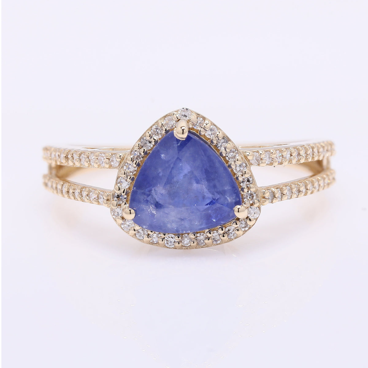 2.06 Ct Triangle Mixed Cut Natural Sapphire 14K Gold Ring