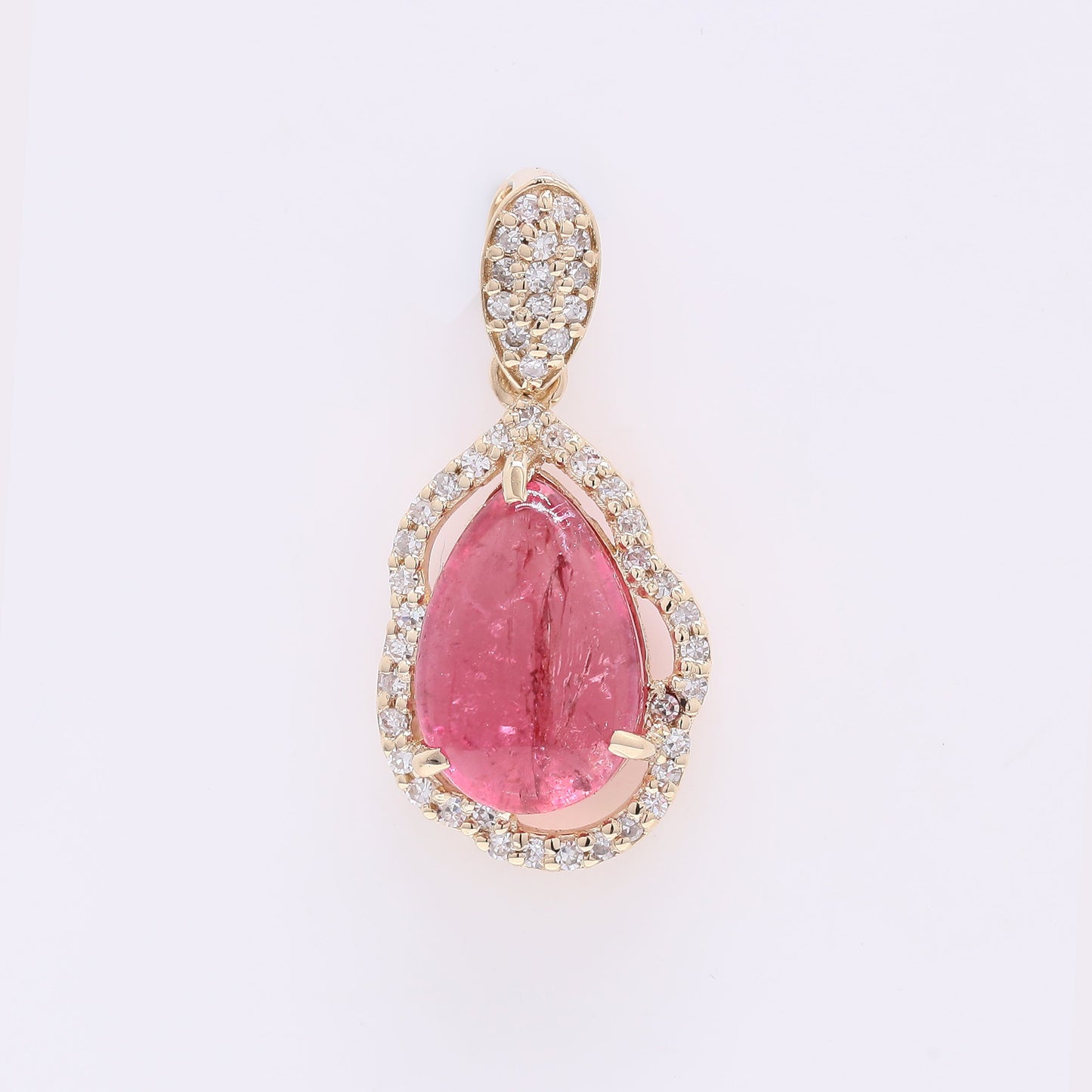 2.46 Ct Pear Cabochon Natural Tourmaline 14K Gold Pendant