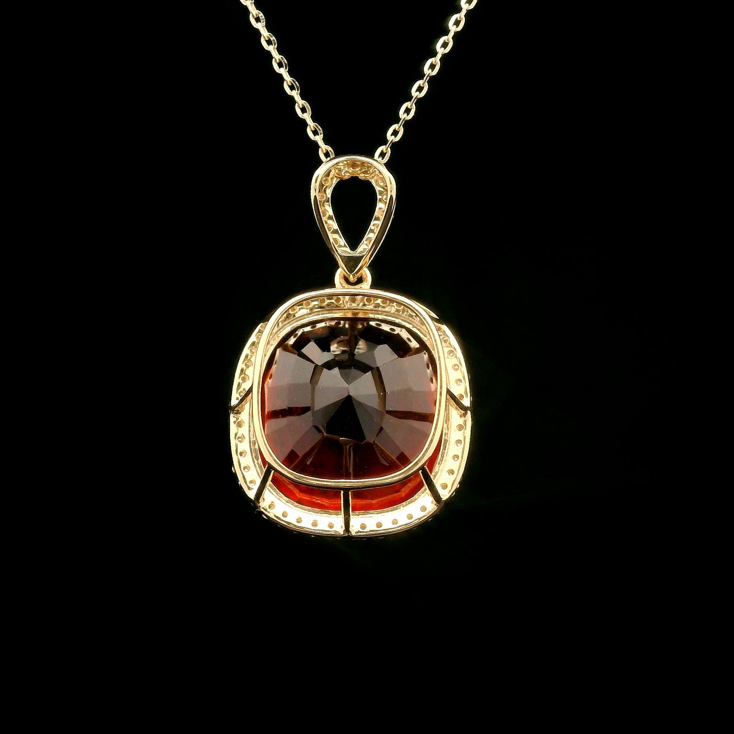 14.47 Ct Cushion Hessonite 14K Gold Pendant
