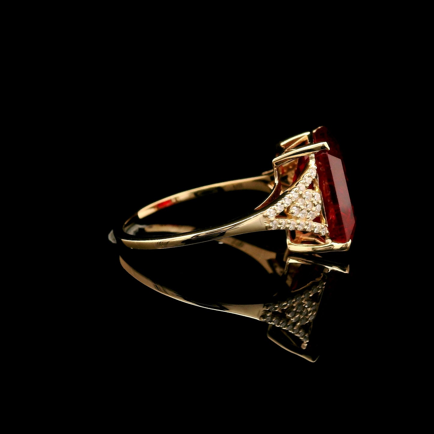 7.11 Ct Emerald Cut Lab Grown Ruby 14K Gold Ring