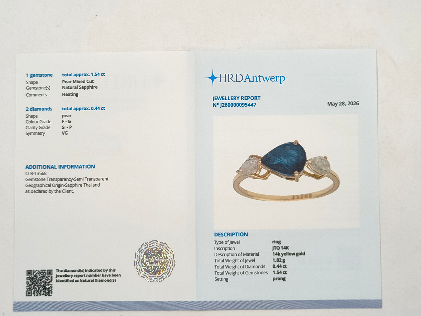 1.98 Ct Pear Mixed Cut Natural Sapphire 14K Gold Ring
