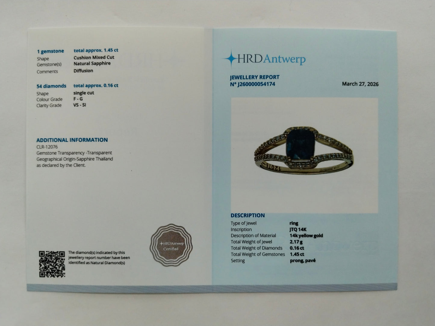 1.61 Ct Cushion Mixed Cut Natural Sapphire 14K Gold Ring